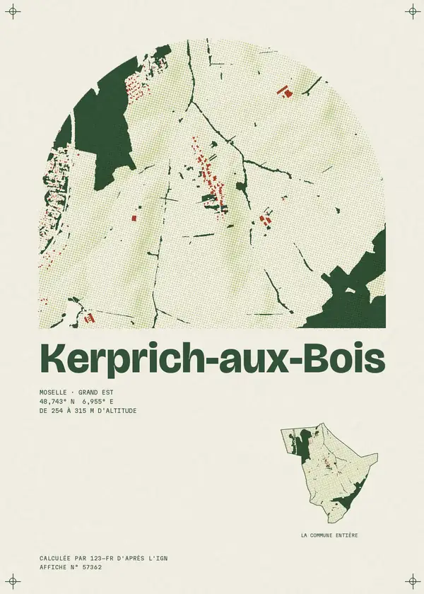 Affiche de Kerprich-aux-Bois, calculée par 123-fr d'après l'IGN