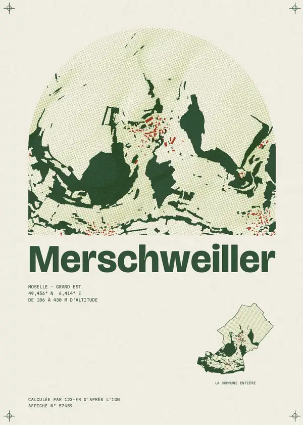 Affiche de Merschweiller, calculée par 123-fr d'après l'IGN