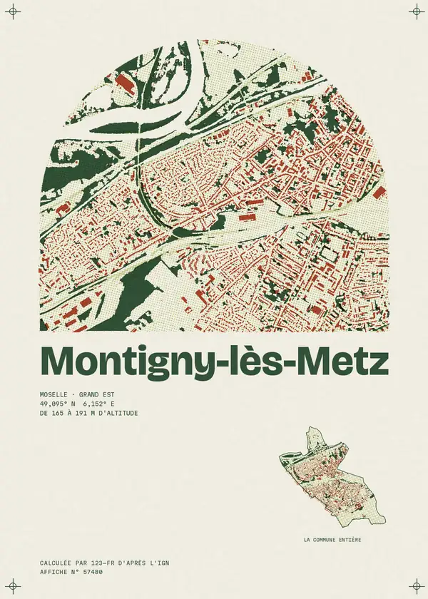 Affiche de Montigny-lès-Metz, calculée par 123-fr d'après l'IGN