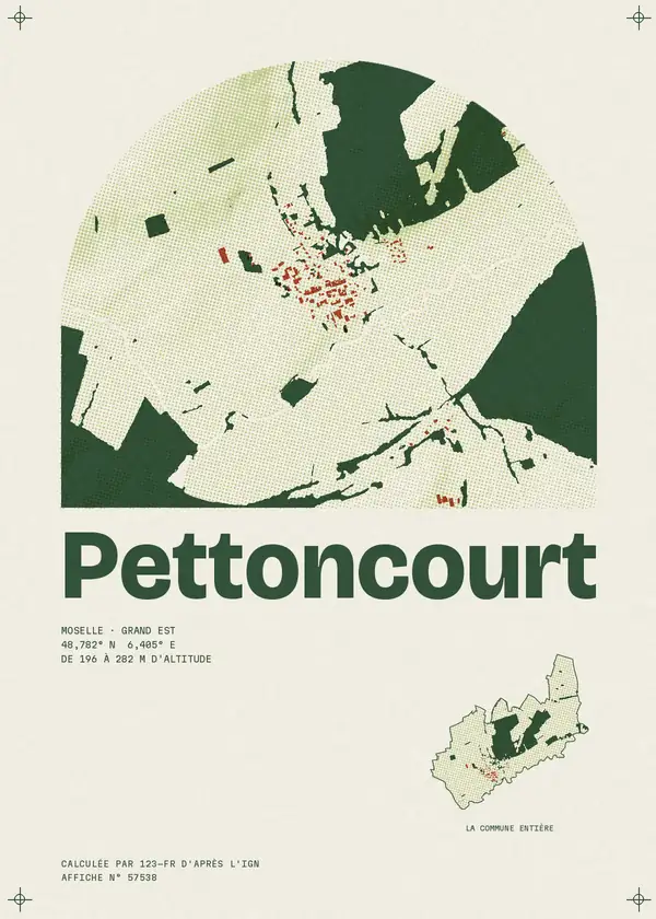 Affiche de Pettoncourt, calculée par 123-fr d'après l'IGN