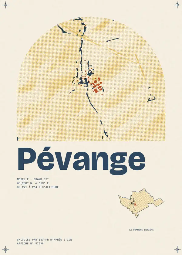 Affiche de Pévange, calculée par 123-fr d'après l'IGN