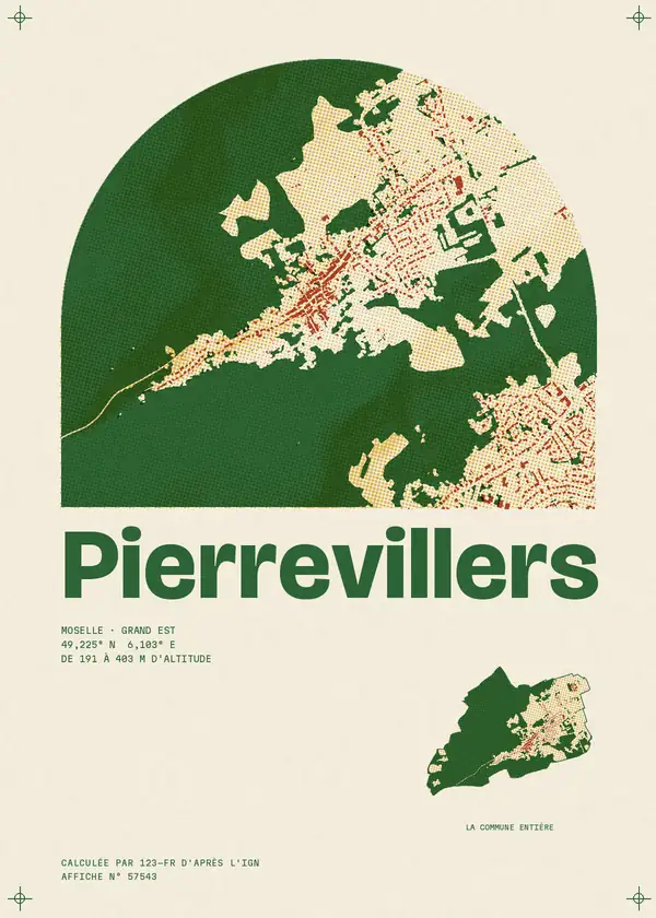 Affiche de Pierrevillers, calculée par 123-fr d'après l'IGN