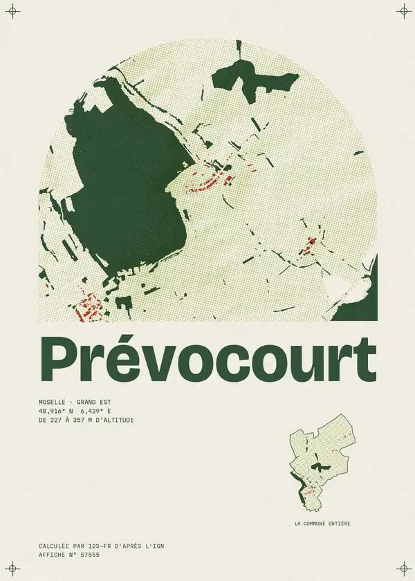 Affiche de Prévocourt, calculée par 123-fr d'après l'IGN