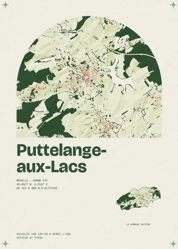 Affiche de Puttelange-aux-Lacs, calculée par 123-fr d'après l'IGN