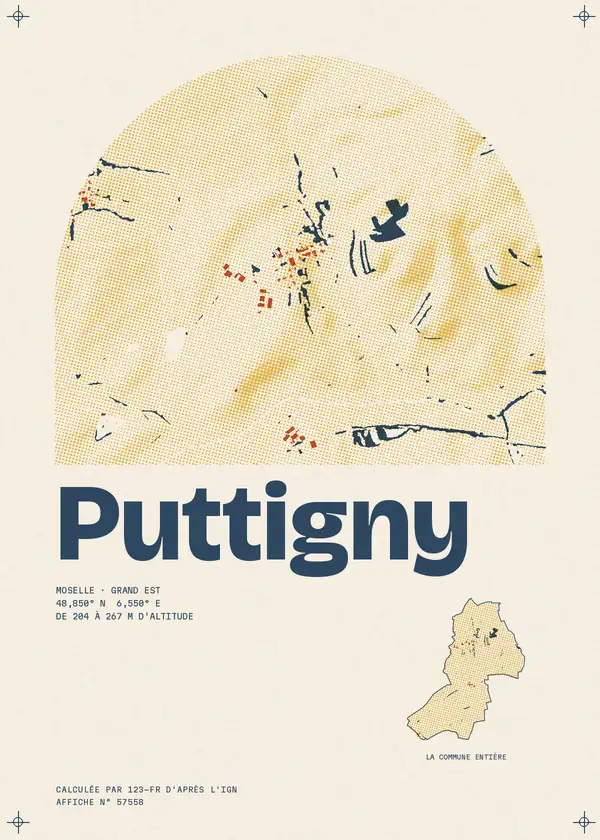 Affiche de Puttigny, calculée par 123-fr d'après l'IGN