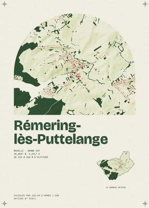 Affiche de Rémering-lès-Puttelange, calculée par 123-fr d'après l'IGN