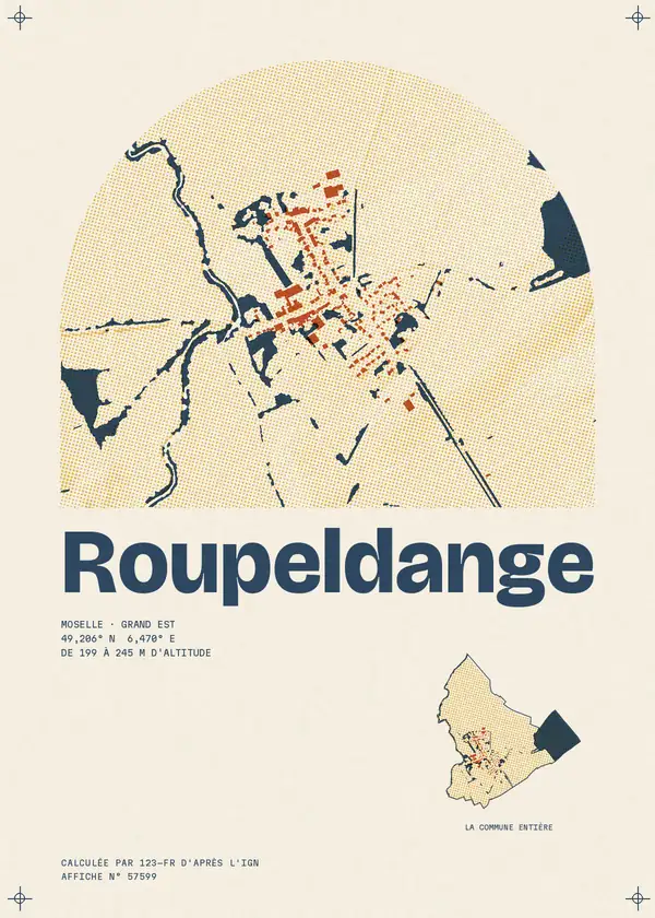 Affiche de Roupeldange, calculée par 123-fr d'après l'IGN