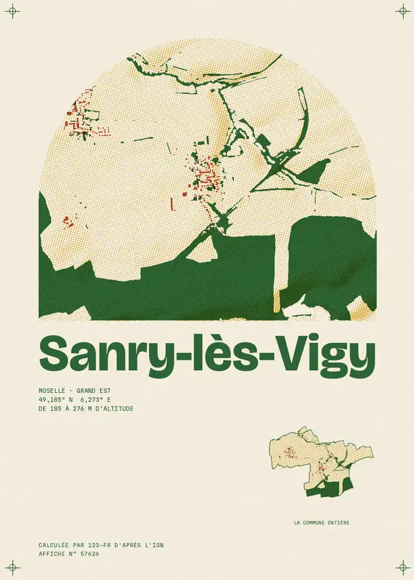 Affiche de Sanry-lès-Vigy, calculée par 123-fr d'après l'IGN