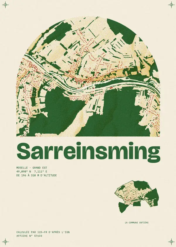 Affiche de Sarreinsming, calculée par 123-fr d'après l'IGN