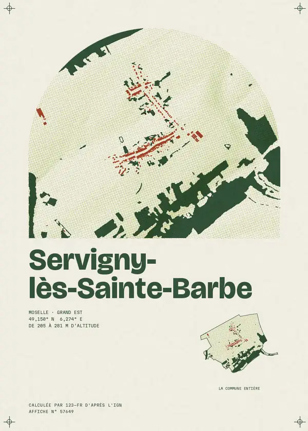 Affiche de Servigny-lès-Sainte-Barbe, calculée par 123-fr d'après l'IGN