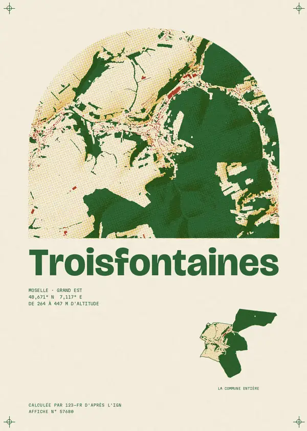 Affiche de Troisfontaines, calculée par 123-fr d'après l'IGN