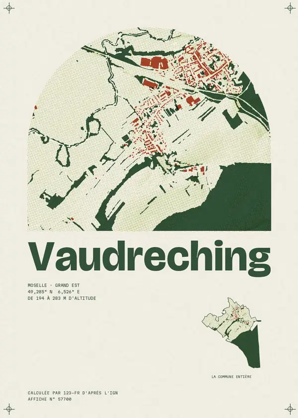 Affiche de Vaudreching, calculée par 123-fr d'après l'IGN