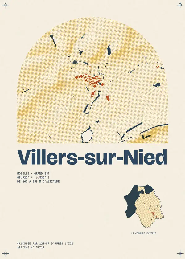 Affiche de Villers-sur-Nied, calculée d'après l'IGN