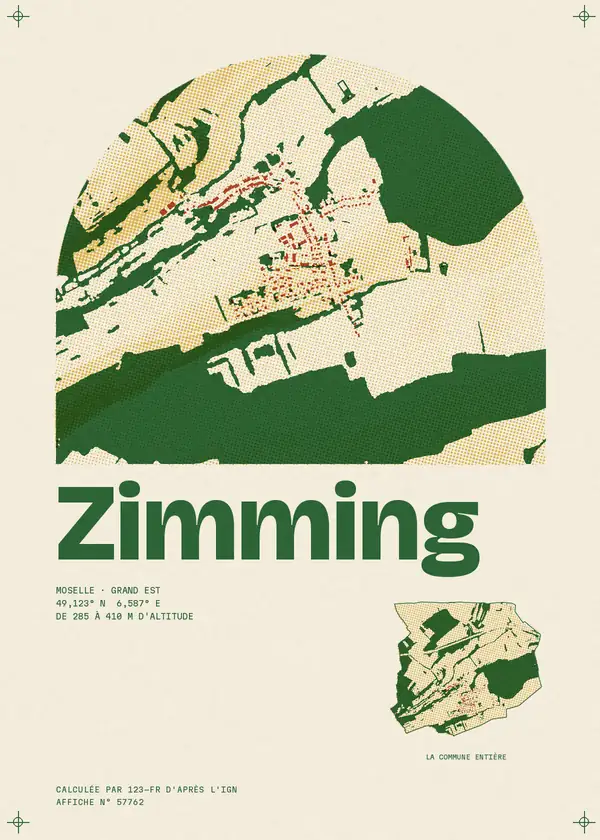 Affiche de Zimming, calculée par 123-fr d'après l'IGN