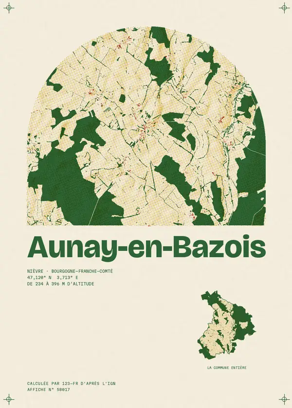 Affiche de Aunay-en-Bazois, calculée par 123-fr d'après l'IGN