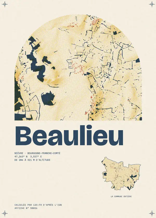 Affiche de Beaulieu, calculée par 123-fr d'après l'IGN