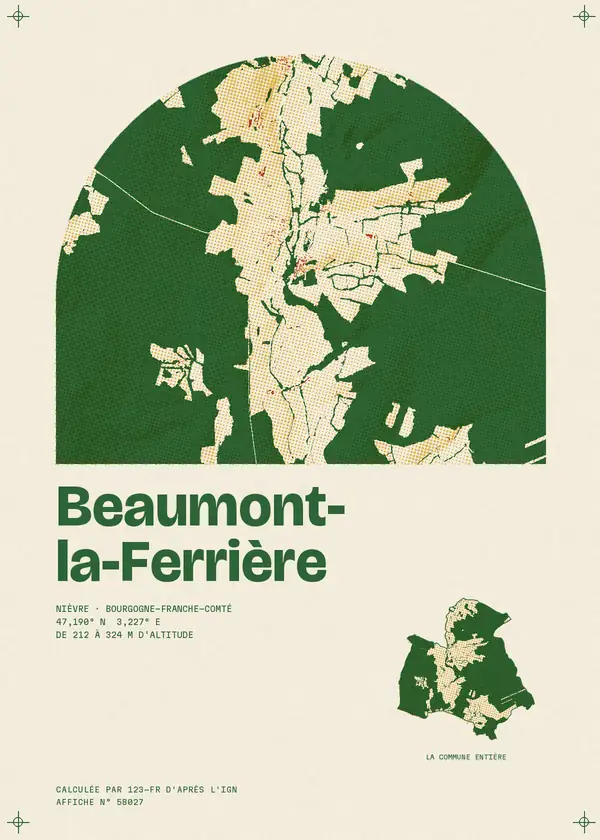 Affiche de Beaumont-la-Ferrière, calculée par 123-fr d'après l'IGN