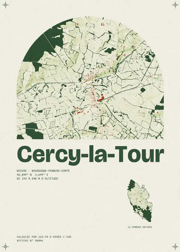 Affiche de Cercy-la-Tour, calculée par 123-fr d'après l'IGN