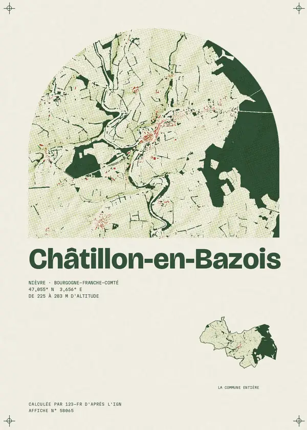 Affiche de Châtillon-en-Bazois, calculée par 123-fr d'après l'IGN