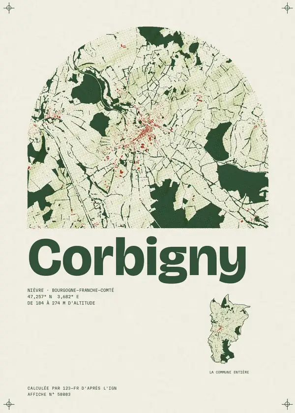 Affiche de Corbigny, calculée par 123-fr d'après l'IGN