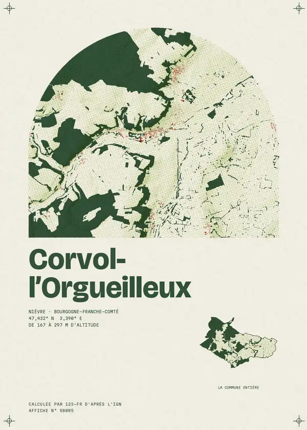 Affiche de Corvol-l'Orgueilleux, calculée par 123-fr d'après l'IGN