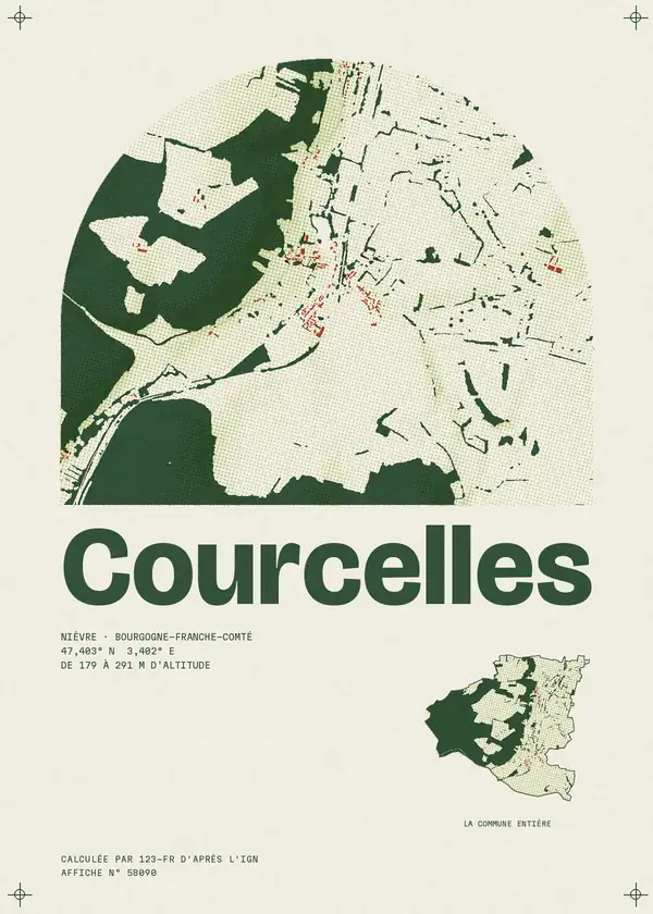 Affiche de Courcelles, calculée par 123-fr d'après l'IGN