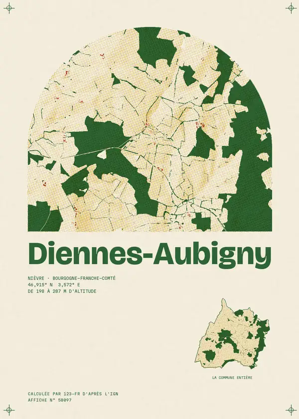 Affiche de Diennes-Aubigny, calculée par 123-fr d'après l'IGN