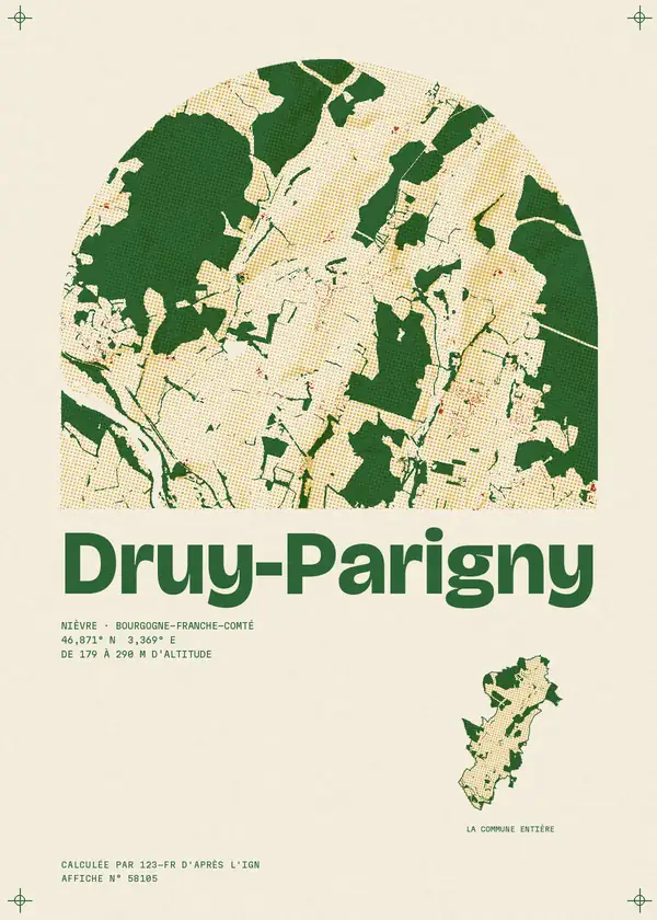 Affiche de Druy-Parigny, calculée par 123-fr d'après l'IGN