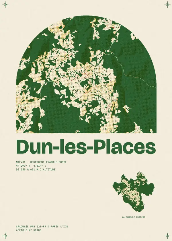 Affiche de Dun-les-Places, calculée par 123-fr d'après l'IGN