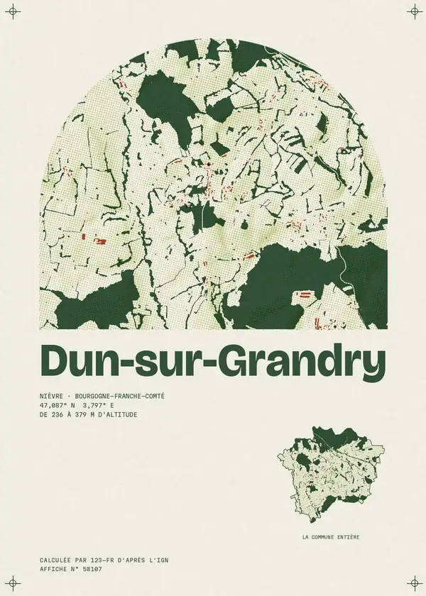 Affiche de Dun-sur-Grandry, calculée par 123-fr d'après l'IGN