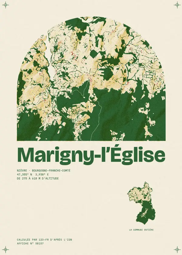 Affiche de Marigny-l'Église, calculée par 123-fr d'après l'IGN