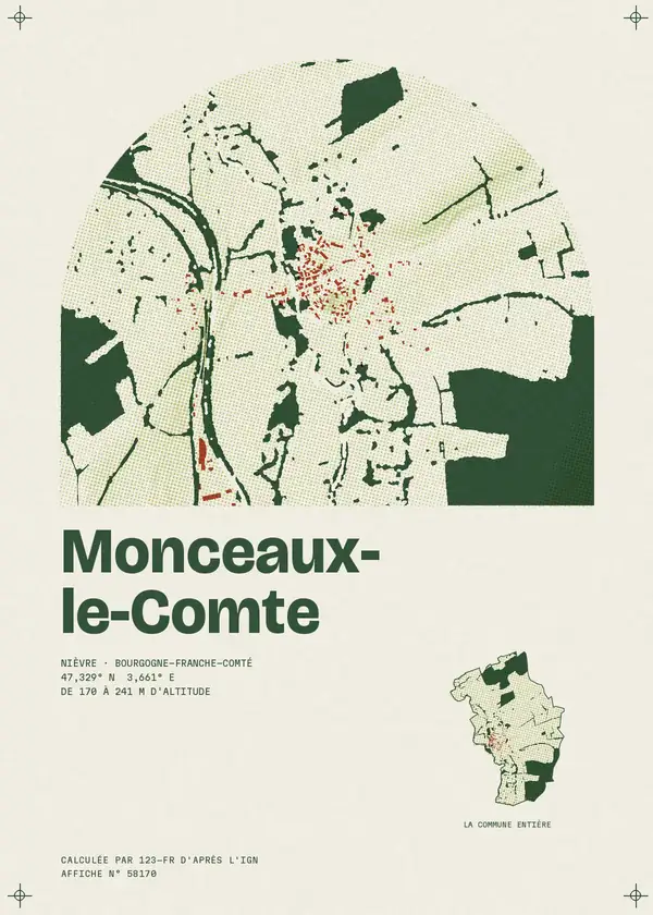 Affiche de Monceaux-le-Comte, calculée par 123-fr d'après l'IGN