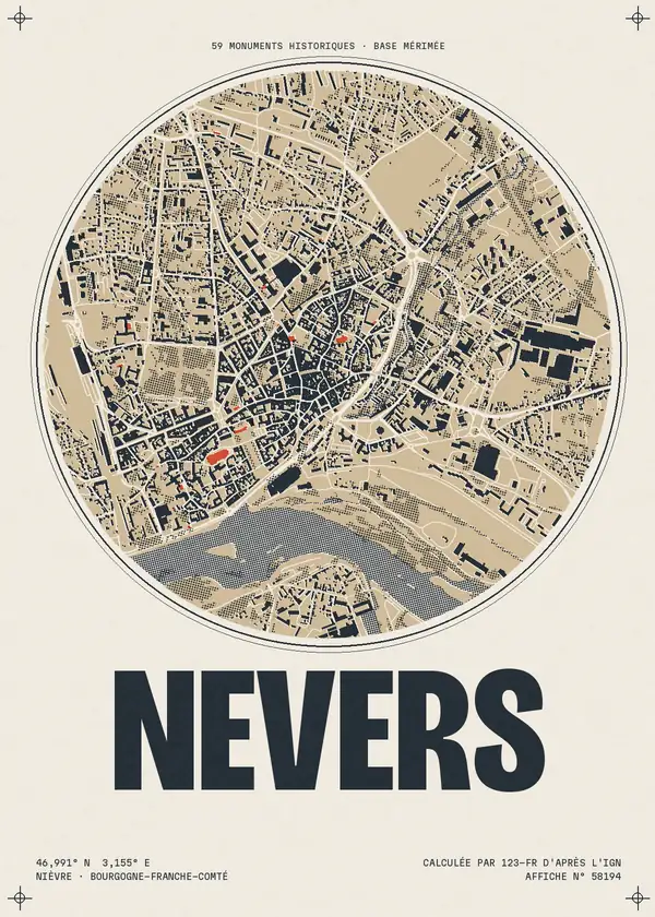 Affiche de Nevers, calculée par 123-fr d'après l'IGN