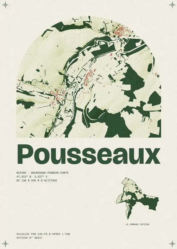 Affiche de Pousseaux, calculée par 123-fr d'après l'IGN