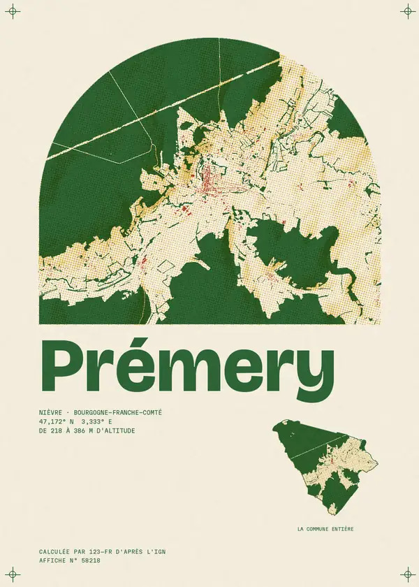 Affiche de Prémery, calculée par 123-fr d'après l'IGN