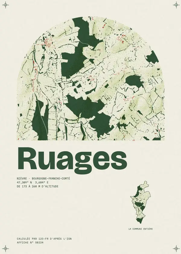 Affiche de Ruages, calculée par 123-fr d'après l'IGN