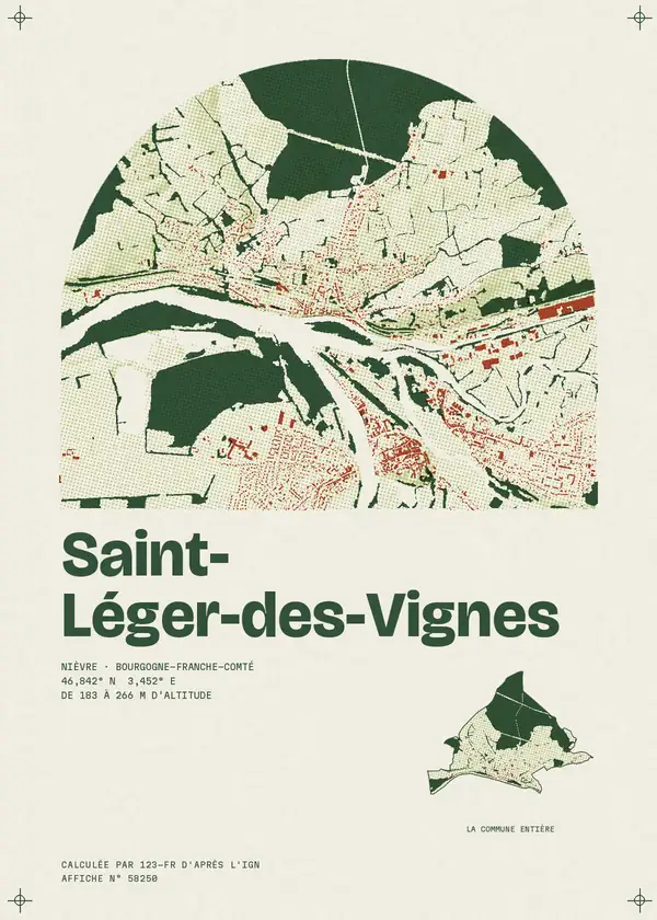 Affiche de Saint-Léger-des-Vignes, calculée par 123-fr d'après l'IGN