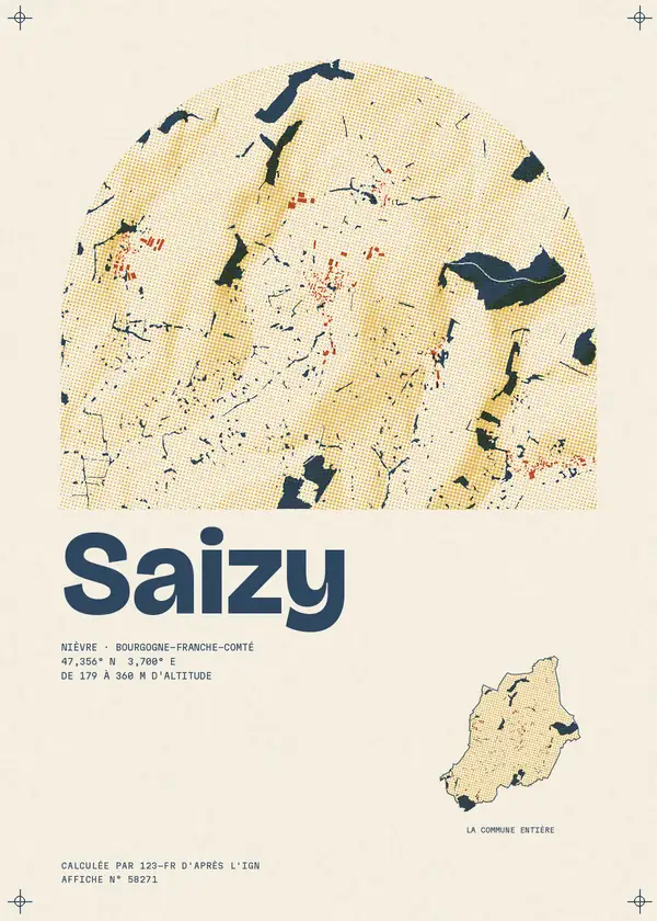 Affiche de Saizy, calculée par 123-fr d'après l'IGN