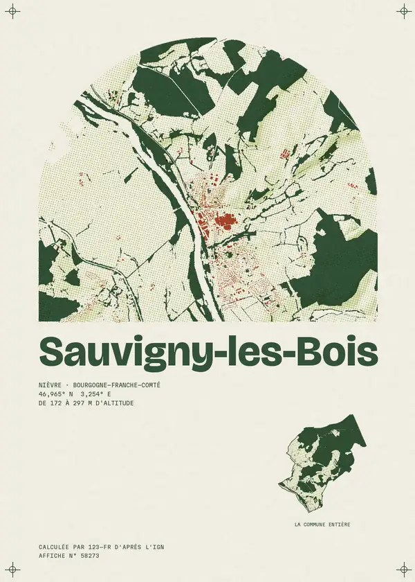 Affiche de Sauvigny-les-Bois, calculée par 123-fr d'après l'IGN
