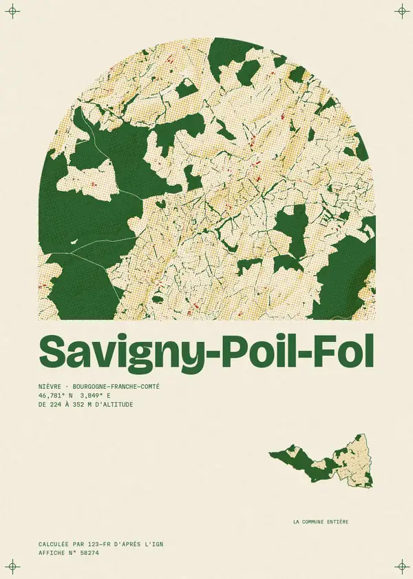 Affiche de Savigny-Poil-Fol, calculée par 123-fr d'après l'IGN