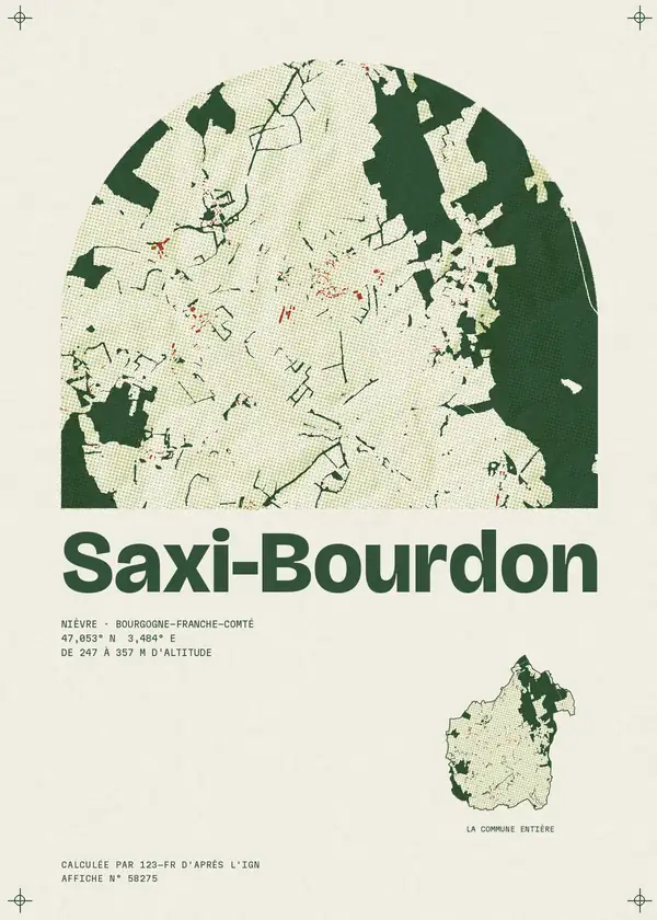Affiche de Saxi-Bourdon, calculée par 123-fr d'après l'IGN