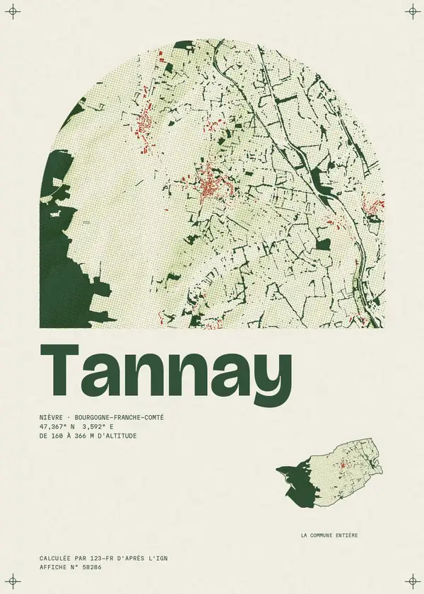 Affiche de Tannay, calculée par 123-fr d'après l'IGN