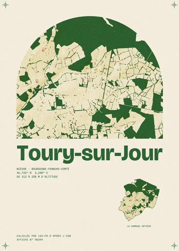 Affiche de Toury-sur-Jour, calculée par 123-fr d'après l'IGN
