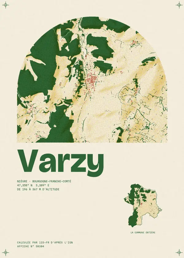 Affiche de Varzy, calculée par 123-fr d'après l'IGN