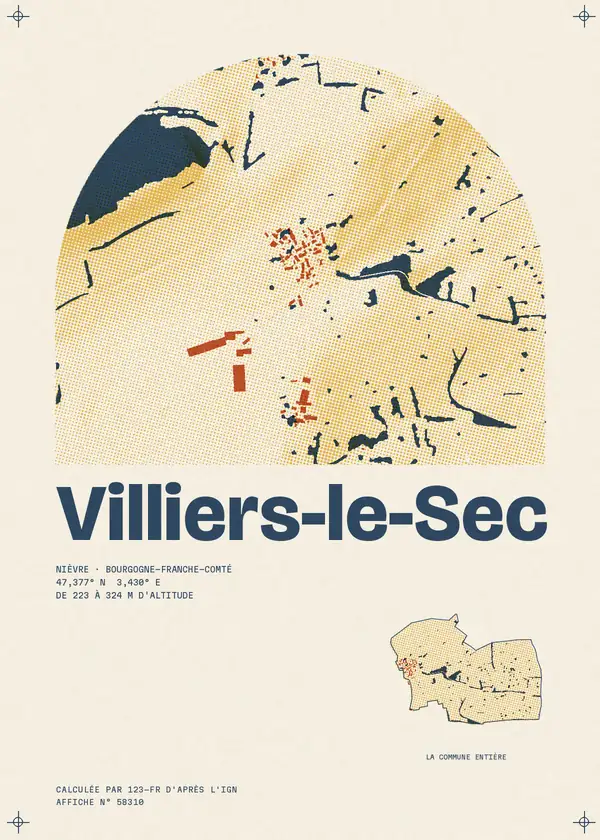 Affiche de Villiers-le-Sec, calculée par 123-fr d'après l'IGN