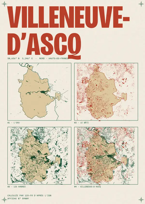 Affiche de Villeneuve-d'Ascq, calculée par 123-fr d'après l'IGN