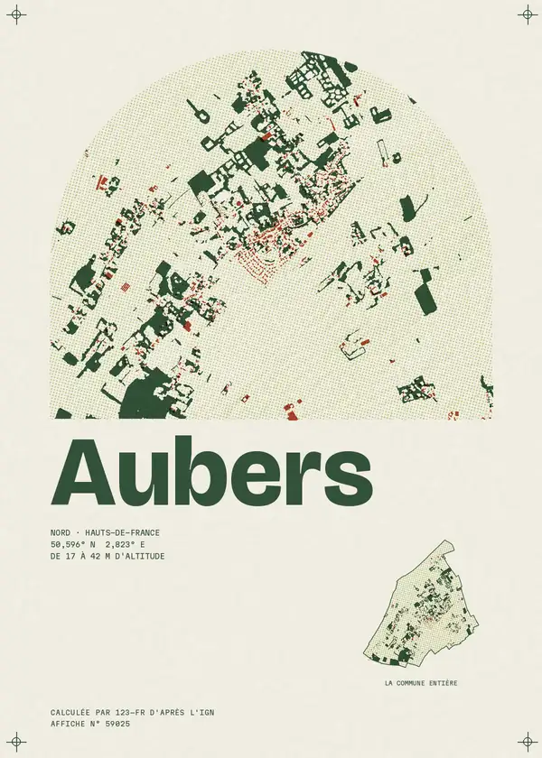 Affiche de Aubers, calculée par 123-fr d'après l'IGN
