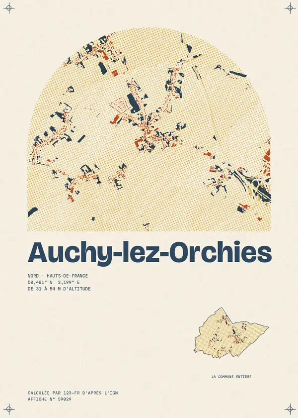 Affiche de Auchy-lez-Orchies, calculée par 123-fr d'après l'IGN