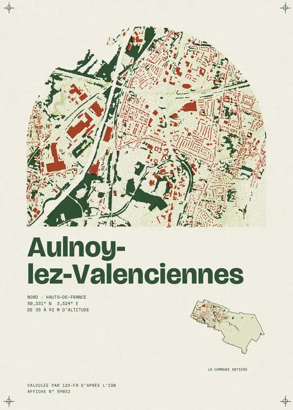 Affiche de Aulnoy-lez-Valenciennes, calculée par 123-fr d'après l'IGN