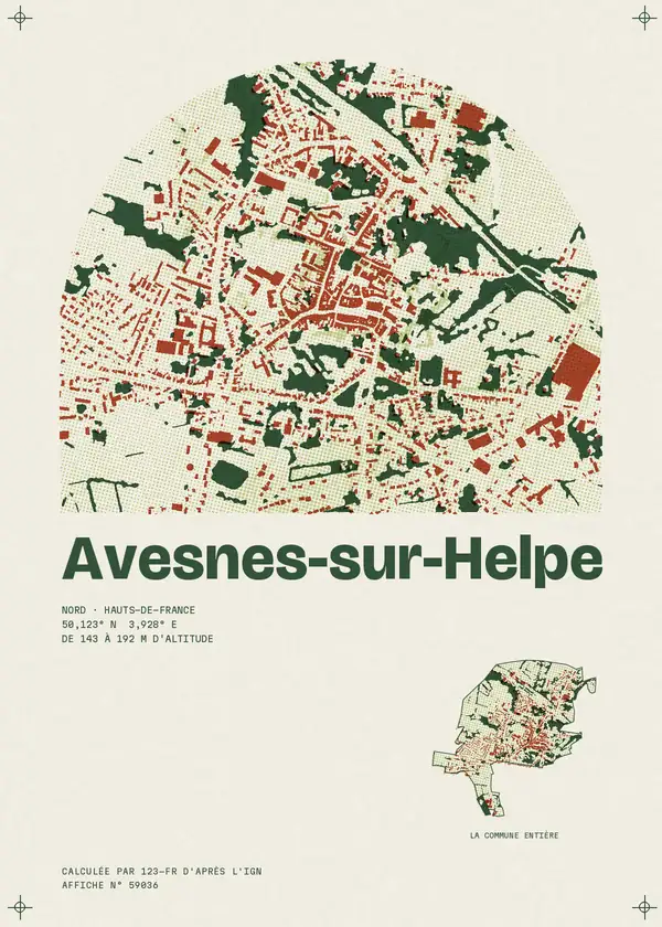 Affiche de Avesnes-sur-Helpe, calculée par 123-fr d'après l'IGN